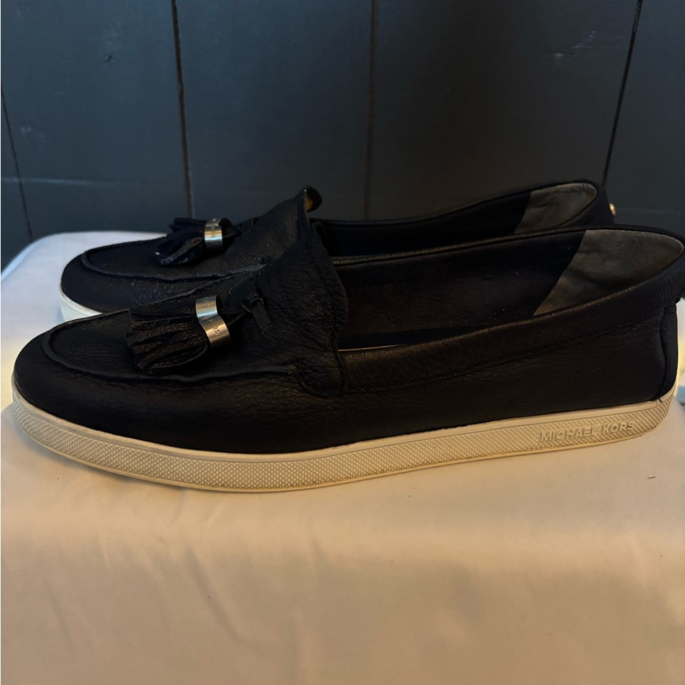 Michael Kors Navy Leather Tassel Loafers